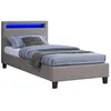 Image de Lit LED simple 90x190 cm avec sommier tête de lit confortable lit 1 place revêtement en tissu gris MOLINA