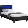 Image de Lit LED simple 90x190 cm avec sommier tête de lit confortable lit 1 place revêtement en tissu noir MOLINA