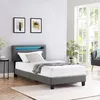 Image de Lit LED simple 90x190 cm avec sommier tête de lit réglable en hauteur en synthétique gris EVAN