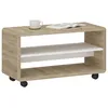 Image de Meuble TV sur roulettes ISABA avec 2 niches de rangement meuble télé en mélaminé chêne sonoma et blanc