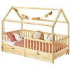 Image de Lit cabane NUNA lit enfant simple montessori en bois 90 x 200 cm avec rangement 2 tiroirs en pin massif à la finition naturelle