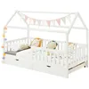Image de Lit cabane NUNA lit enfant simple montessori en bois 90 x 200 cm avec rangement 2 tiroirs en pin massif lasuré blanc