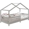 Image de Lit cabane enfant 90x200 cm LISAN lit Simple montessori avec Barrières de Protection en Bois Massif lasuré gris