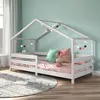 Image de Lit cabane RENA lit simple montessori pour enfant 90 x 200 cm avec barrières de protection en pin massif lasuré blanc