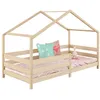 Image de Lit cabane RENA lit simple montessori pour enfant 90 x 190 cm avec barrières de protection en pin massif à la finition naturelle