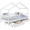 Image de Lit cabane ELEA lit enfant simple montessori 90 x 200 cm avec 2 tiroirs de rangement en pin massif lasuré blanc