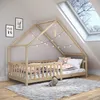 Image de Lit cabane CORA lit enfant simple montessori asymétrique en bois 90 x 200 cm en pin massif à la finition naturelle