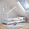 Image de Lit cabane CORA lit enfant simple montessori asymétrique en bois 90 x 200 cm en pin massif lasuré blanc
