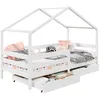 Image de Lit cabane ENA lit enfant simple montessori 90 x 200 cm avec 2 tiroirs de rangement en pin massif lasuré blanc