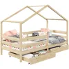 Image de Lit cabane ENA lit enfant simple montessori 90 x 190 cm avec 2 tiroirs de rangement en pin massif à la finition naturelle
