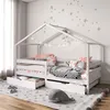 Image de Lit cabane ENA lit enfant simple montessori 90 x 190 cm avec 2 tiroirs de rangement en pin massif lasuré blanc