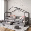 Image de Lit cabane ENA lit enfant simple montessori 90 x 190 cm avec 2 tiroirs de rangement en pin massif lasuré gris