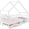 Image de Lit cabane ALVA lit enfant simple asymétrique en bois 90 x 200 cm montessori avec rangement 2 tiroirs en pin massif lasuré blanc