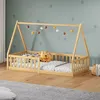 Image de Lit cabane enfant 90x200 cm NICOLAS lit Simple montessori avec Barrières de Protection en Bois Massif Coloris naturel