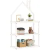 Image de Étagère enfant LENISE en pin massif meuble rangement chambre enfant en forme de maison en bois lasuré blanc