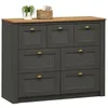 Image de Commode chambre BOLTON L 110 cm en bois massif lasuré gris anthracite et brun 7 tiroirs meuble de rangement buffet