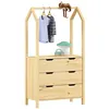 Image de Commode AMIRA meuble de rangment pour enfant en forme de maison avec 3 tiroirs et 1 tringle en pin massif naturel