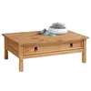 Image de Table basse de salon TEQUILA plateau rectangulaire en bois style mexicain avec 1 grand tiroir en pin massif teinté et ciré