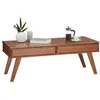 Image de Table basse JONA style scandinave table de salon rectangulaire avec 2 tiroirs en pin massif lasuré brun foncé