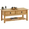 Image de Table basse TEQUILA table de salon rectangulaire style mexicain avec 2 tiroirs et 1 étagère inférieure en pin massif teinté/ciré