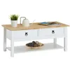 Image de Table basse TEQUILA table de salon rectangulaire style mexicain avec 2 tiroirs et 1 étagère inférieure en pin massif blanc et brun