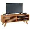 Image de Meuble TV SEAN banc télé de 115 cm au design vintage avec 4 niches et 1 porte coulissante ajourée en pin massif à la finition cirée