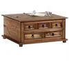 Image de Table basse de salon TEQUILA coffre malle de rangement rectangulaire en bois style mexicain avec 5 tiroirs pin massif lasuré brun