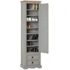 Image de Armoire TEQUILA meuble de rangement avec 7 tablettes derrière 1 porte battante et 2 tiroirs en pin massif lasuré gris et brun