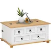Image de Table basse de salon TEQUILA coffre malle de rangement rectangulaire en bois style mexicain 5 tiroirs pin massif lasuré blanc brun