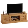 Image de Meuble TV KENT banc télévision en pin massif finition cirée 144 x 46 x 45 cm avec 4 tiroirs et 2 niches