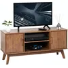 Image de Meuble TV TIVOLI banc télé de 114 cm design vintage scandinave nordique 2 portes et 2 niches en pin massif lasuré brun foncé