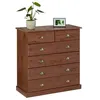 Image de Commode chambre PARIS L 91 cm en bois massif lasuré brun foncé avec 6 tiroirs avec poignées coquille en métal