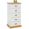 Image de Chiffonnier PARIS L 48 cm en pin massif blanc et brun 5 tiroirs commode petit meuble de rangement haut pour chambre