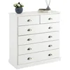 Image de Commode chambre PARIS L 91 cm en bois massif lasuré blanc avec 6 tiroirs avec poignées coquille en métal style campagne