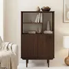 Image de Buffet haut SIMONA 80x133 cm en Bois massif coloris noyer avec 2 Portes et Étagères Vaisselier en hauteur