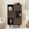 Image de Buffet haut SIMONA 95x139 cm en bois massif coloris noyer avec 3 Portes et 3 Étagères Vaisselier en hauteur