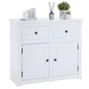 Image de Buffet salle à manger PAULO L 93 cm en bois massif blanc avec 2 tiroirs et 2 portes meuble de rangement pour vaisselle