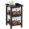 Image de Table de chevet NOKOMIS table de nuit en bois avec 2 paniers en osier et insert en tissu blanc meuble pour chambre lasuré noir