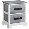 Image de Table de chevet SALERNO table de nuit 2 tiroirs en bois de paulownia style shabby chic vintage vieilli gris blanc