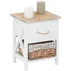 Image de Table de chevet PERUGIA table de nuit 1 tiroir et 1 panier en bois de paulownia style shabby chic vintage rustique campagnard blanc