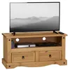 Image de Meuble TV SALSA banc télévision de 108 cm en bois style mexicain avec 2 tiroirs et 1 niche en pin massif finition teintée/cirée