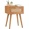 Image de Table de chevet KIRAN 1 tiroir table de nuit design vintage en bois brun et lin