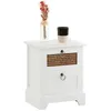 Image de Table de chevet PADMA 2 tiroirs table de nuit design vintage en bois lasuré blanc et rotin