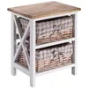 Image de Table de chevet PERUGIA table de nuit 2 paniers en bois de paulownia style shabby chic vintage rustique campagnard blanc et brun