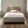 Image de Lit simple RAVELLO 90x190 cm Revêtement en tissu Lit style moderne pour 1 personne Cadre de lit avec sommier inclus Grège