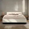 Image de Lit double RAVELLO 140x190 cm Revêtement en tissu Lit style moderne pour 2 personnes Cadre de lit avec sommier inclus Blanc crèm