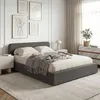 Image de Lit double BELARTI 140x190 cm rembourré Revêtement en tissu Gris foncé Lit style moderne pour 2 personnes sommier inclus