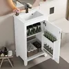 Image de Meuble vasque salle bain blanc laqué 51x34x83 cm étagères réglables et porte - Petit espace