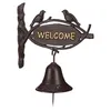 Image de Relaxdays Cloche Sonnette Fonte WELCOME Style antique Lettres d’or Enseigne Oiseaux Porte Maison & Jardin brun foncé
