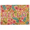 Image de Relaxdays Paillasson coco inscription hello & motif floral tapis d’entrée intérieur & extérieur 40x60cm cm coloré